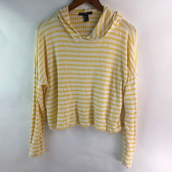 Forever 21 Tops - Forever 21 L Butter Yellow White Striped Hoodie Top